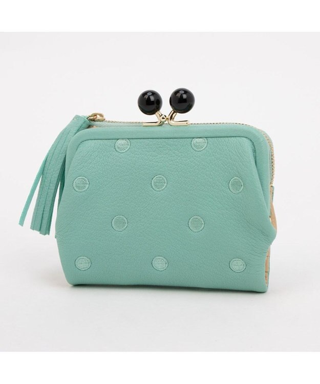 UNBILLION ペルケ perche / アクリル玉がま口2つ折り財布 ライトグリーンドット