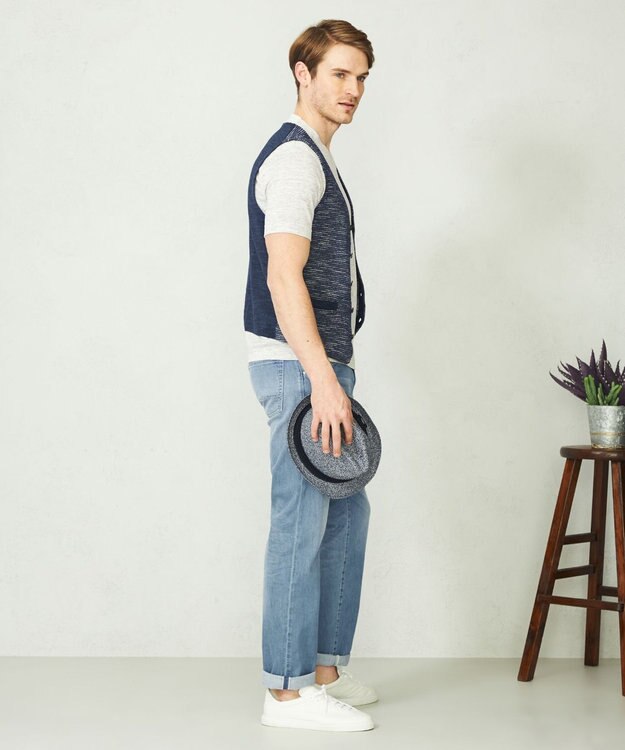 JOSEPH ABBOUD 【キングサイズ・軽い/洗える】スラブギマボーダーニットベスト ブルー系1