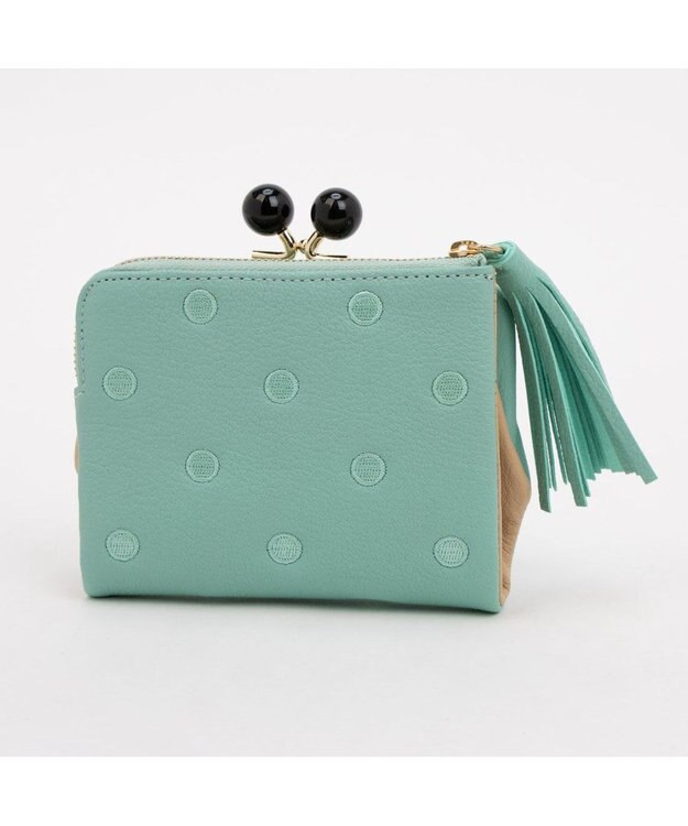 UNBILLION ペルケ perche / アクリル玉がま口2つ折り財布 ライトグリーンドット