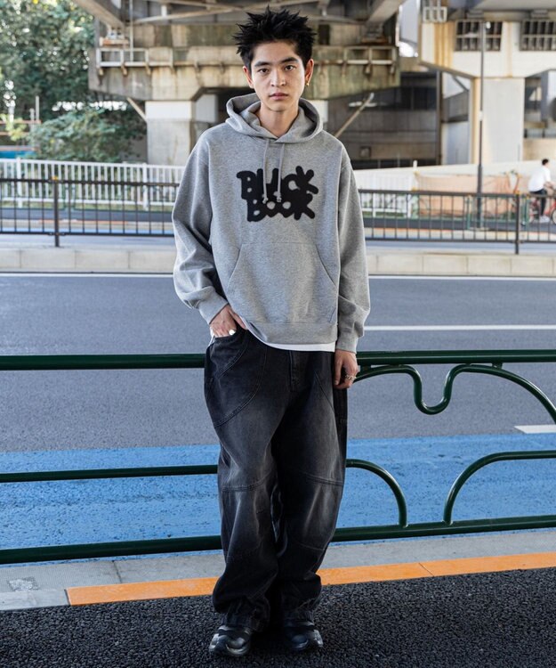 WEGO 【ユニセックス着用ITEM/裏起毛/SMLサイズ展開】リラックスフィットスプレーグラフィックパーカー 杢グレー