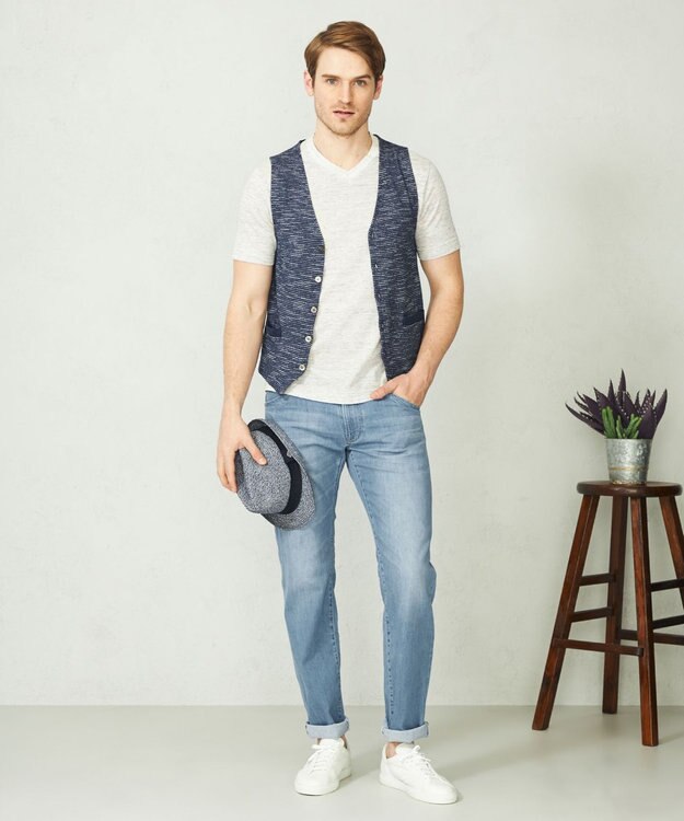 JOSEPH ABBOUD 【キングサイズ・軽い/洗える】スラブギマボーダーニットベスト ブルー系1