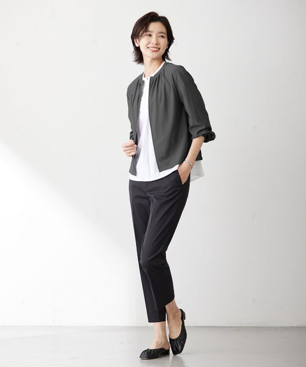 J.PRESS LADIES L 【WEB限定カラーあり・セットアップ対応・洗える・撥水・防汚】コットンFITTYシャーク テーパード パンツ ブラック系