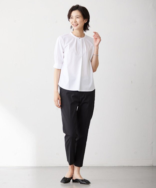J.PRESS LADIES L 【WEB限定カラーあり・セットアップ対応・洗える・撥水・防汚】コットンFITTYシャーク テーパード パンツ ブラック系