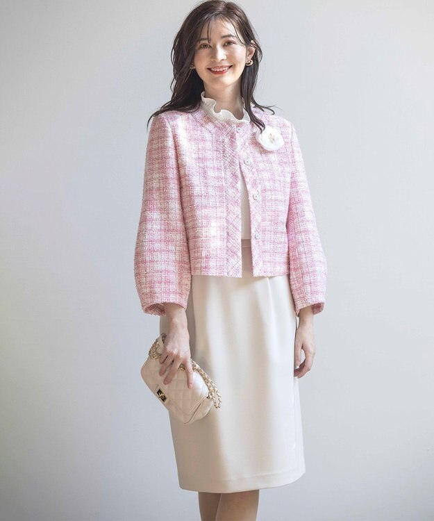 組曲 【KUMIKYOKU NAVY】マカロンツイード ジャケット ピンク系
