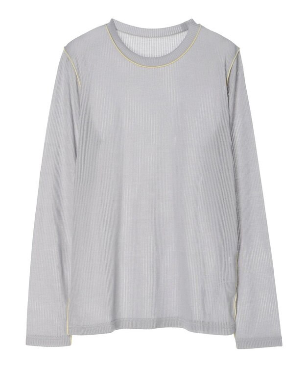 Green Parks 配色ステッチシアーリブプルオーバー Gray