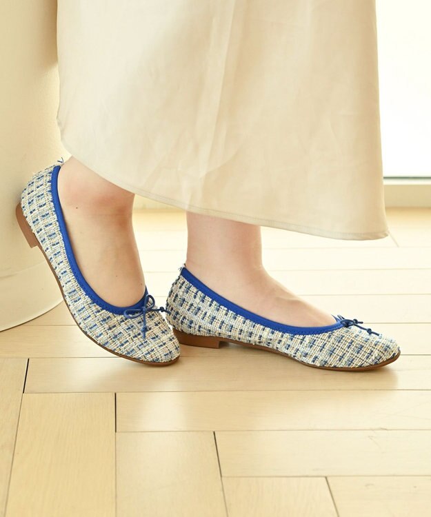 nouvelleRobe Oū 【本革・高反発】Round ラウンドトゥ ツイードバレエシューズ ネイビーファブリック