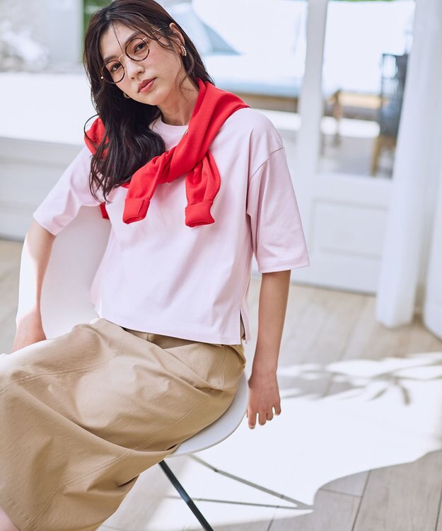 ANY 【Sサイズあり】オーガニックコットンスムース5分袖Tシャツ ピンク