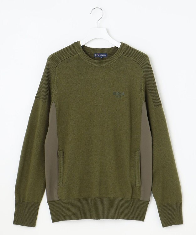 23区GOLF 【MEN】【ウォッシャブル】サドルショルダー クルーニット カーキ系