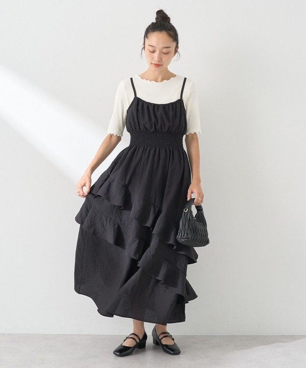 earth music&ecology ラッフルティアードキャミワンピース Black