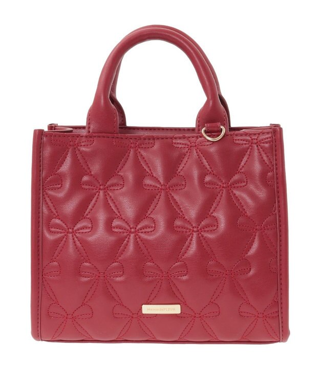 Maison de FLEUR スカーフ付きリボンキルティングスクエアトート Red