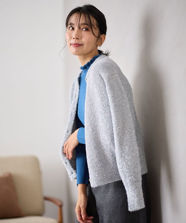 ANY シャイニーニットカーディガン シルバー