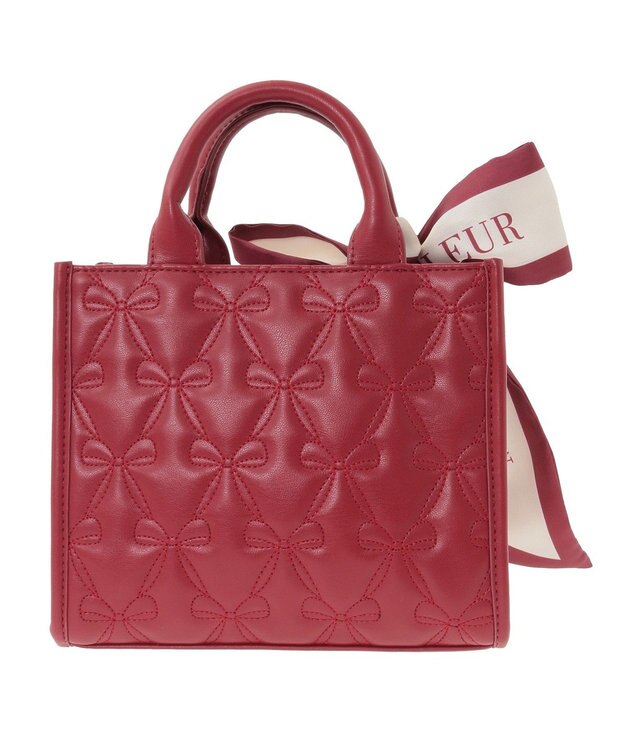 Maison de FLEUR スカーフ付きリボンキルティングスクエアトート Red