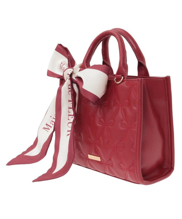 Maison de FLEUR スカーフ付きリボンキルティングスクエアトート Red