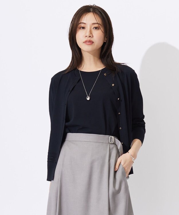 J.PRESS LADIES L 【洗える】レーヨンエリートストレッチ 編み柄 カーディガン ネイビー系