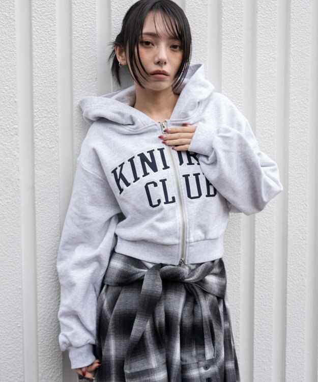 WEGO グラフィックショートZIPパーカー アッシュグレー