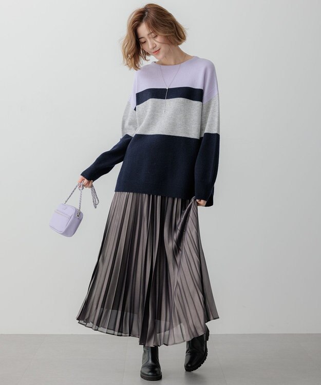 23区 S 【Oggi1月号掲載/洗える】ウールカシミヤ カラーブロック ニット ライラック系