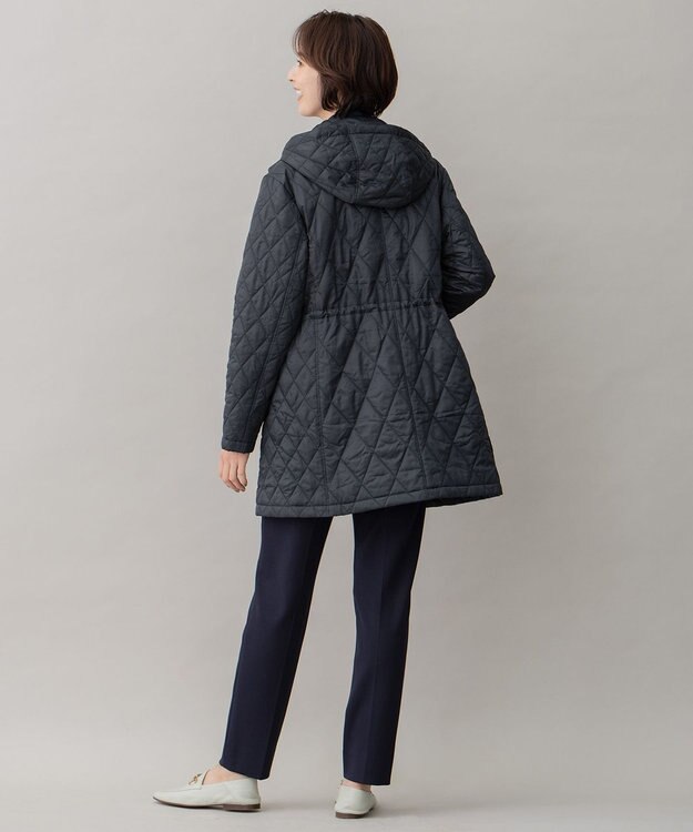 自由区 L 【洗える】ブライトキルト フード付きコート ネイビー系