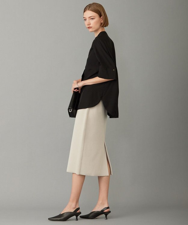 ICB L 【接触冷感・UVケア・洗える】 レーヨンコンパクトローン ボウタイシャツ ブラック系