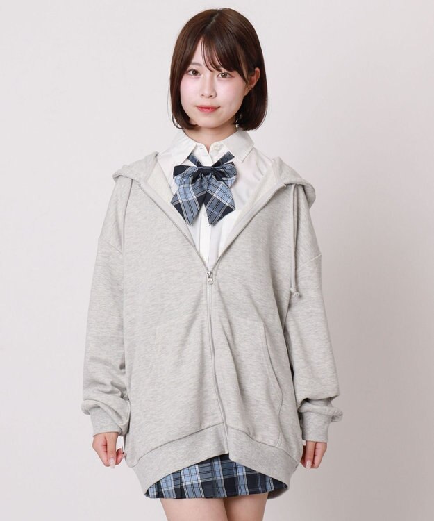 WEGO 【SCHOOLITEM】ルーズフィットZIPパーカー 杢グレー