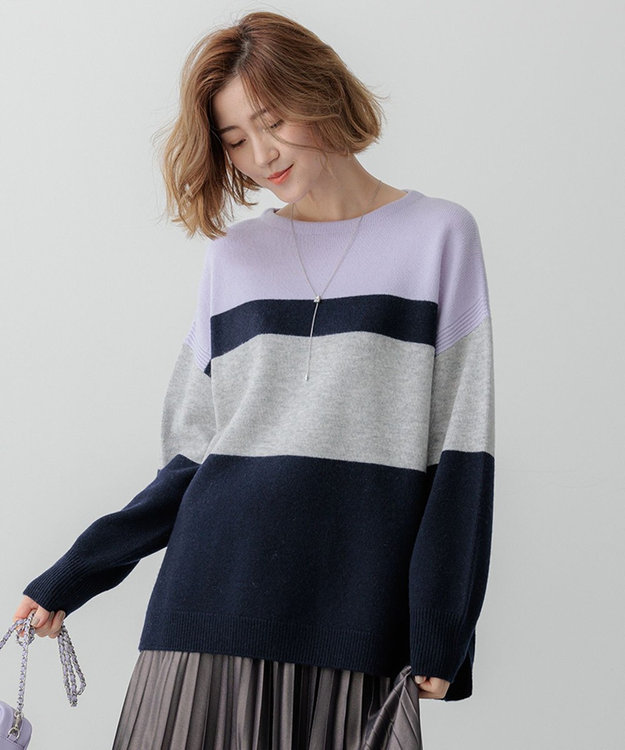 Oggi1月号掲載/洗える】ウールカシミヤ カラーブロック ニット / 23区