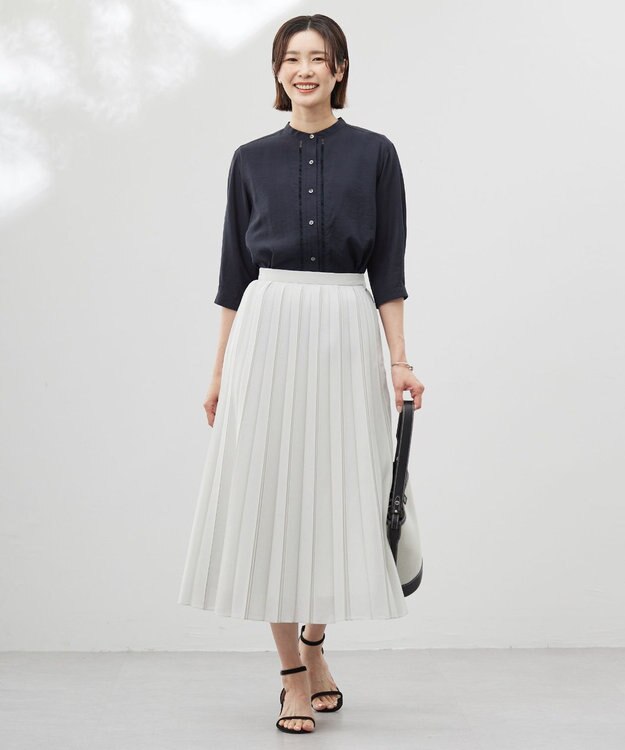 J.PRESS LADIES L 【洗える】シアータフタ プリーツ スカート ライトグレー系