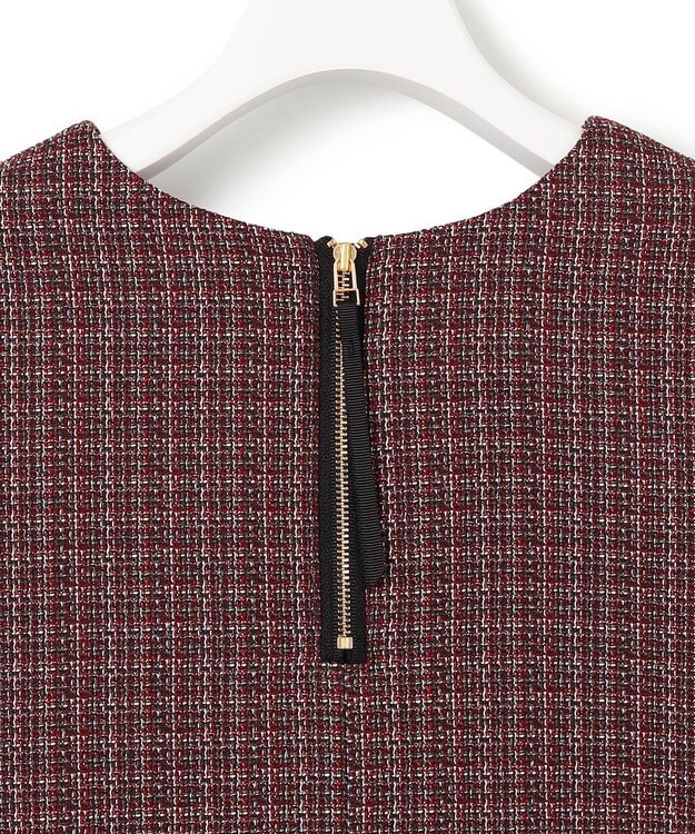 23区 【洗える】ツイーディーカラーミックス ハーフスリーブ ブラウス レッドミックス