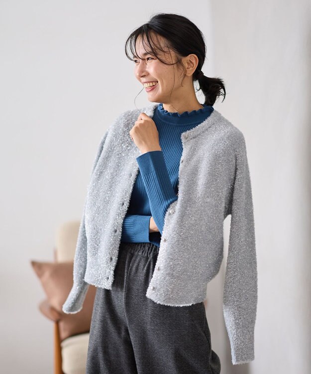 ANY シャイニーニットカーディガン シルバー