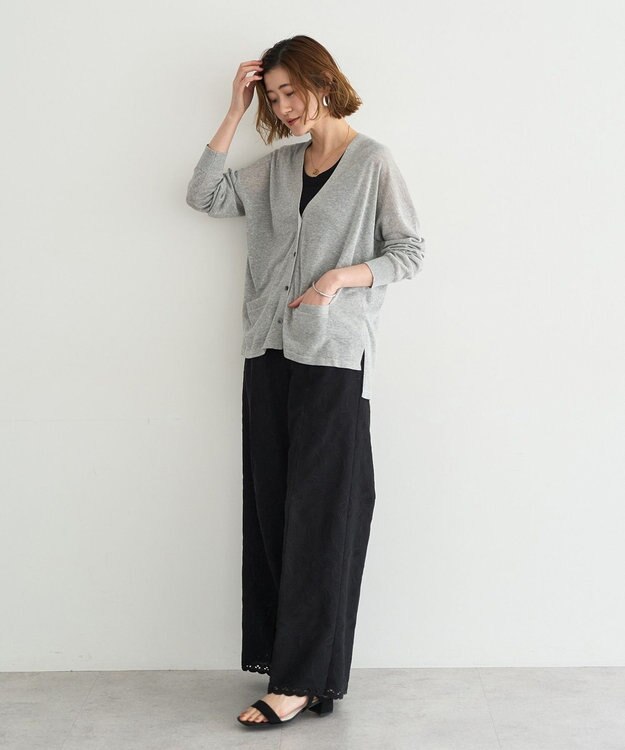 YECCA VECCA ハイゲージミドル丈Vネックカーディガン Light Gray