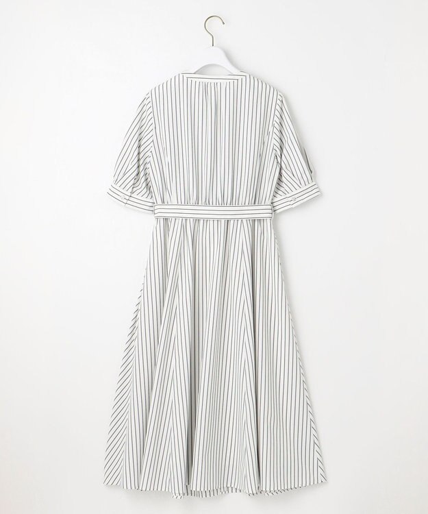 ANY SIS 【洗える】バンドカラー シャツワンピース グレーストライプ