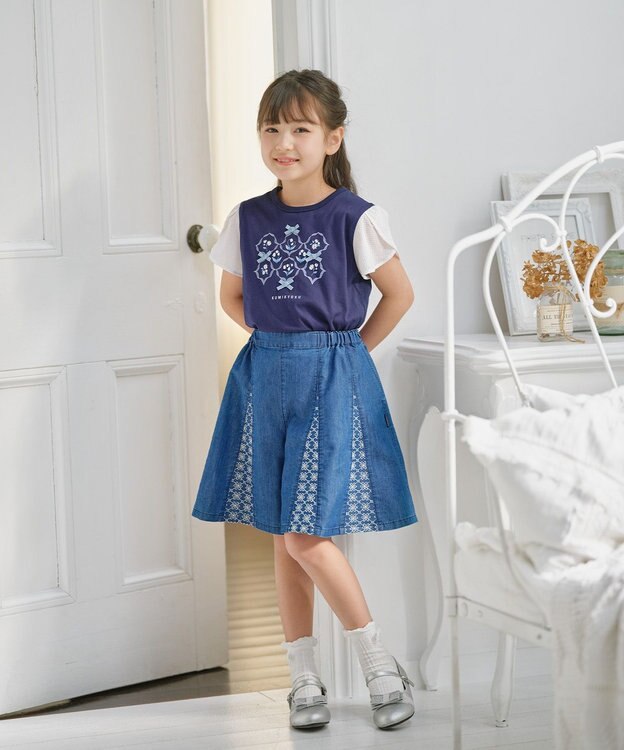 組曲 KIDS 【110-140㎝】スズランプリント Tシャツ ネイビー