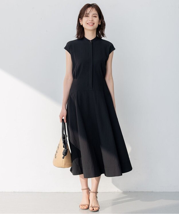 組曲 S 【WEB限定カラー・洗える】サッカーストレッチ ワンピース ブラック系