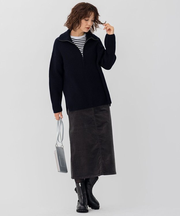 23区 【洗える】23区DENIM ベルベットストレッチ Aライン スカート スレートグレー