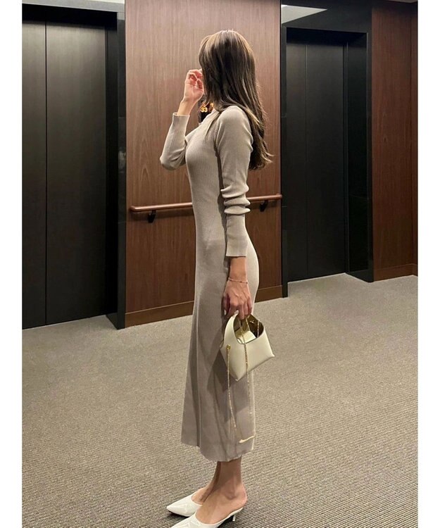 Green Parks タイトシルエットリブニットワンピース Light Gray