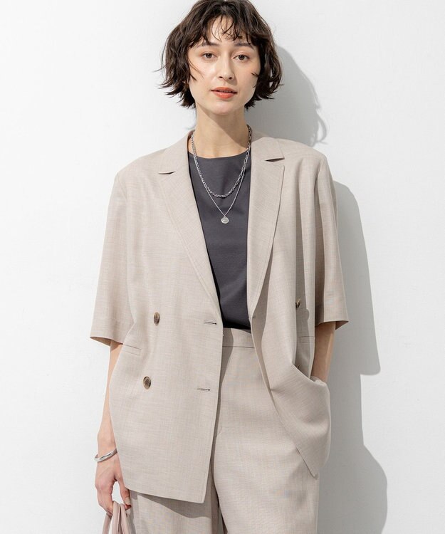 23区 【先行予約】リネンライクグロッシー ハーフスリーブ ダブル ジャケット ベージュ系