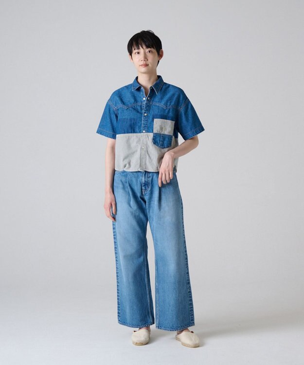 Ripo trenta anni PATCH WORK DENIM SH クロップド丈 デニムシャツ INDIGO
