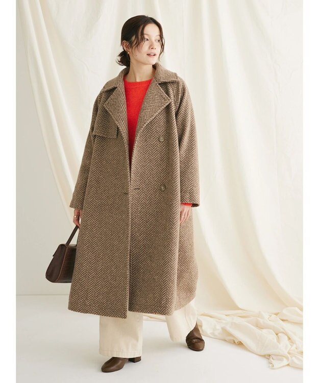 CRAFT STANDARD BOUTIQUE ウール混ガンパッチロングコート Brown