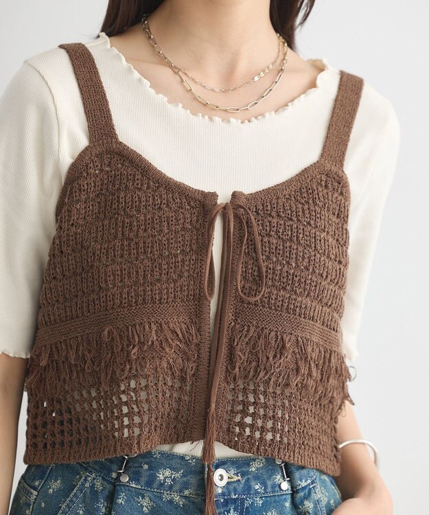 earth music&ecology フリンジニットビスチェ Brown