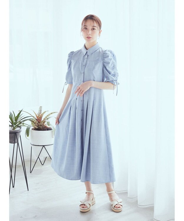 earth music&ecology 袖ドロストシャツワンピース Blue