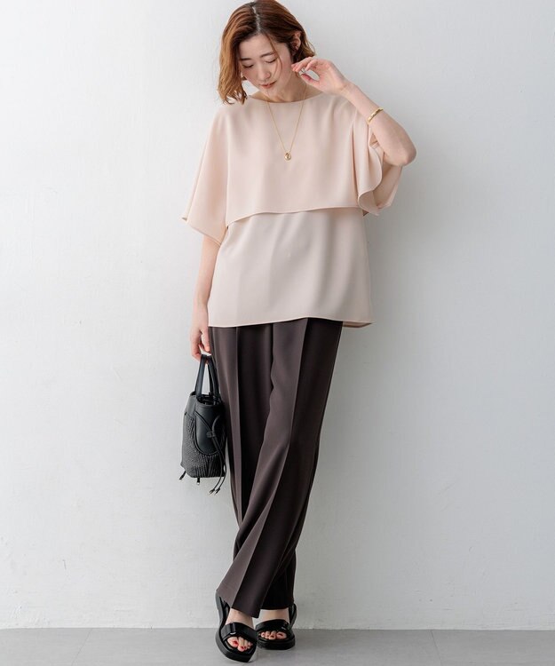 23区 S 【新色追加】ストレッチジョーゼット  ケープデザイン カットソー ピンク系