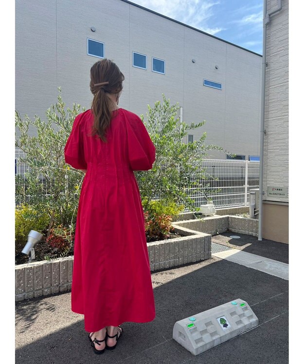 Green Parks ボリューム袖ロングワンピース Red