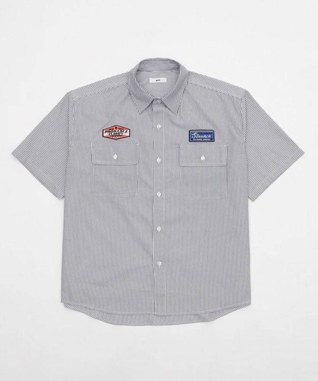 WEGO 【ユニセックス着用ITEM/MLサイズ展開】オックスフォードワッペンシャツ（SS） ブラックストライプ