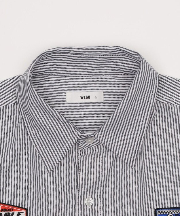 WEGO 【ユニセックス着用ITEM/MLサイズ展開】オックスフォードワッペンシャツ（SS） ブラックストライプ