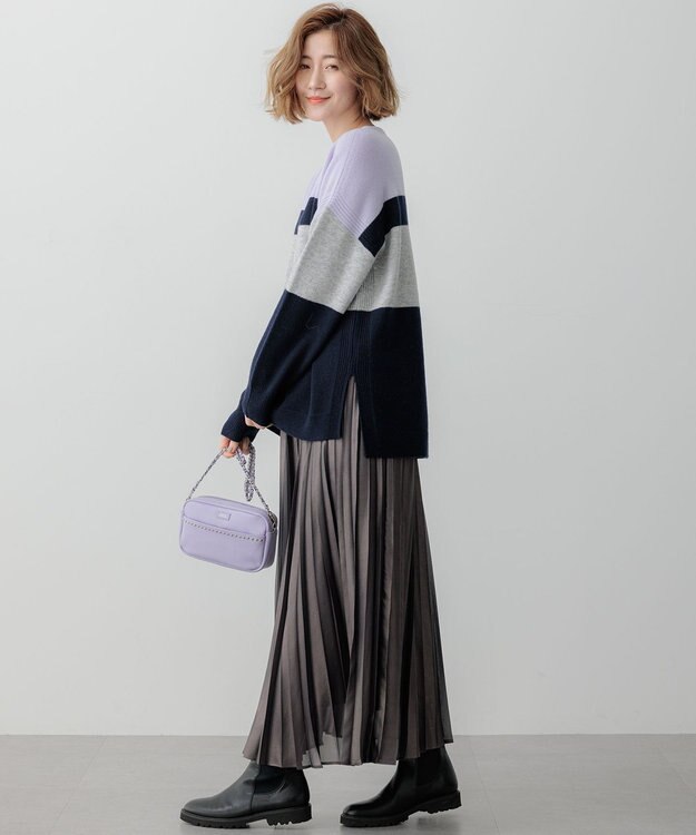 23区 S 【Oggi1月号掲載/洗える】ウールカシミヤ カラーブロック ニット ライラック系