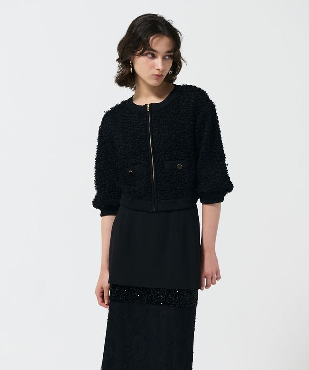GRACE CONTINENTAL チュールフリルニットブルゾン ブラック