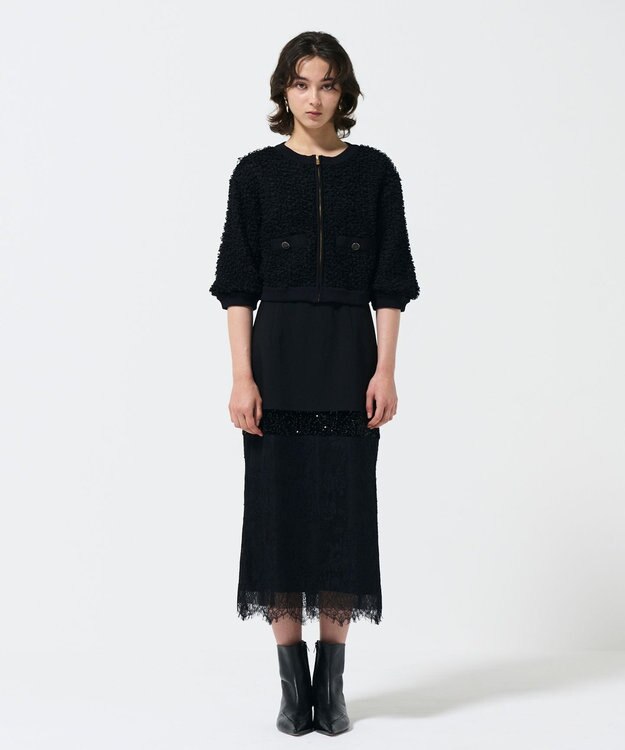 GRACE CONTINENTAL チュールフリルニットブルゾン ブラック