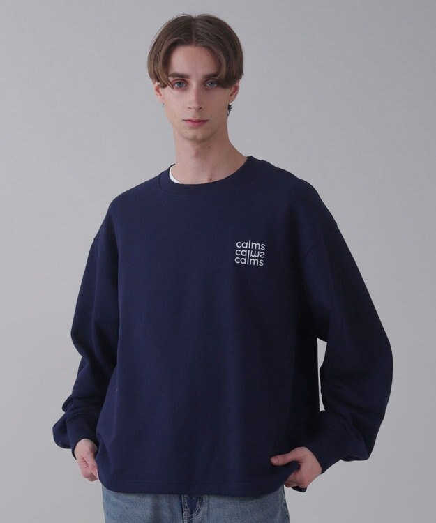 WEGO 【ユニセックス着用ITEM】ショートドロストワンポイント刺繍プルオーバー ネイビー