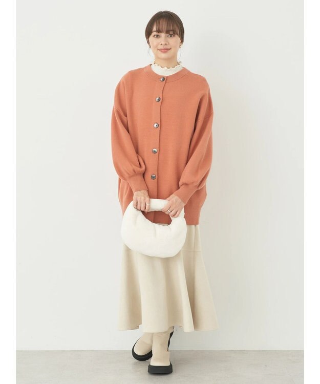 earth music&ecology やわらかタッチミドル丈カーディガン Orange