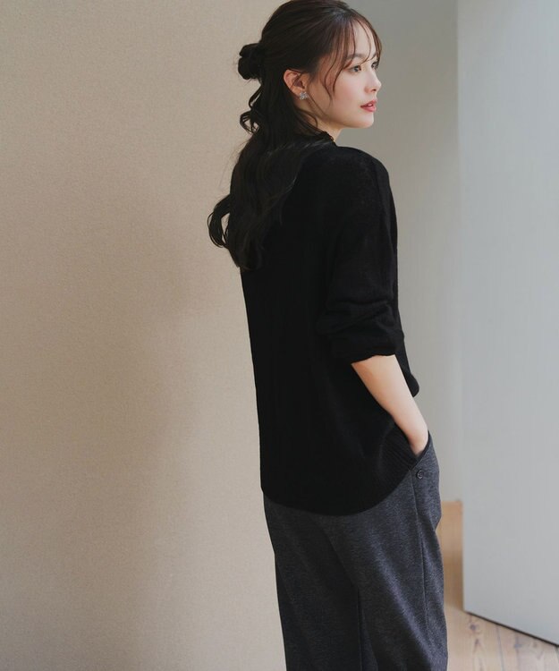 Tiaclasse L ミニチェッカー裏起毛・ストレートパンツ ブラック