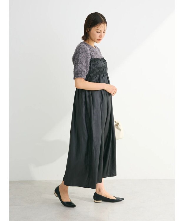 Green Parks レザー風キャミワンピース Black