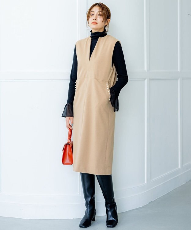 組曲 【洗える】フライスタートルネック カットソー ブラック系